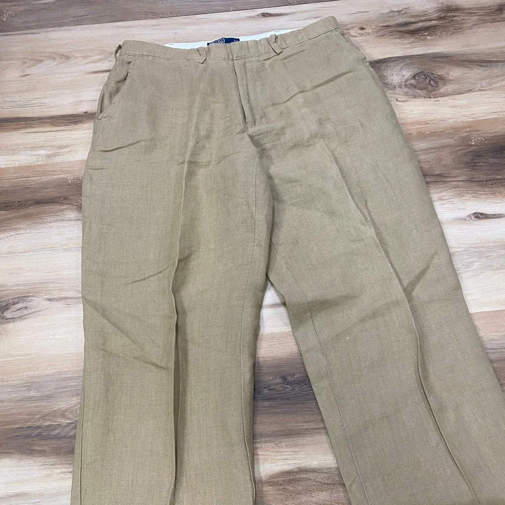 Polo Ralph Lauren Linen Trousers 34/30 Beach Casual Straight Leg Khaki Vintage